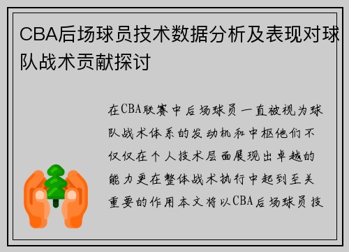CBA后场球员技术数据分析及表现对球队战术贡献探讨